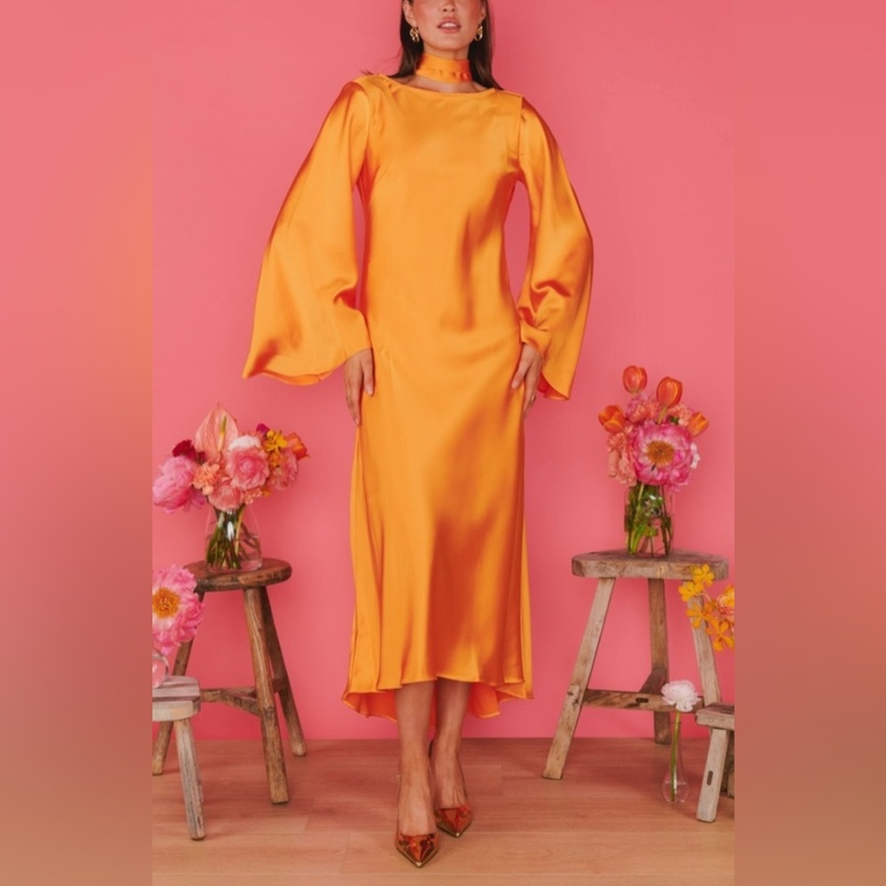NWT Show Me Your Mumu Sarah Maxi‎ Dress in Satin Orange - XS